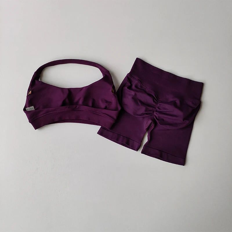 Women Gym Set Sports Bra Shorts Seamless Workout Outfit Yoga Fitness Set