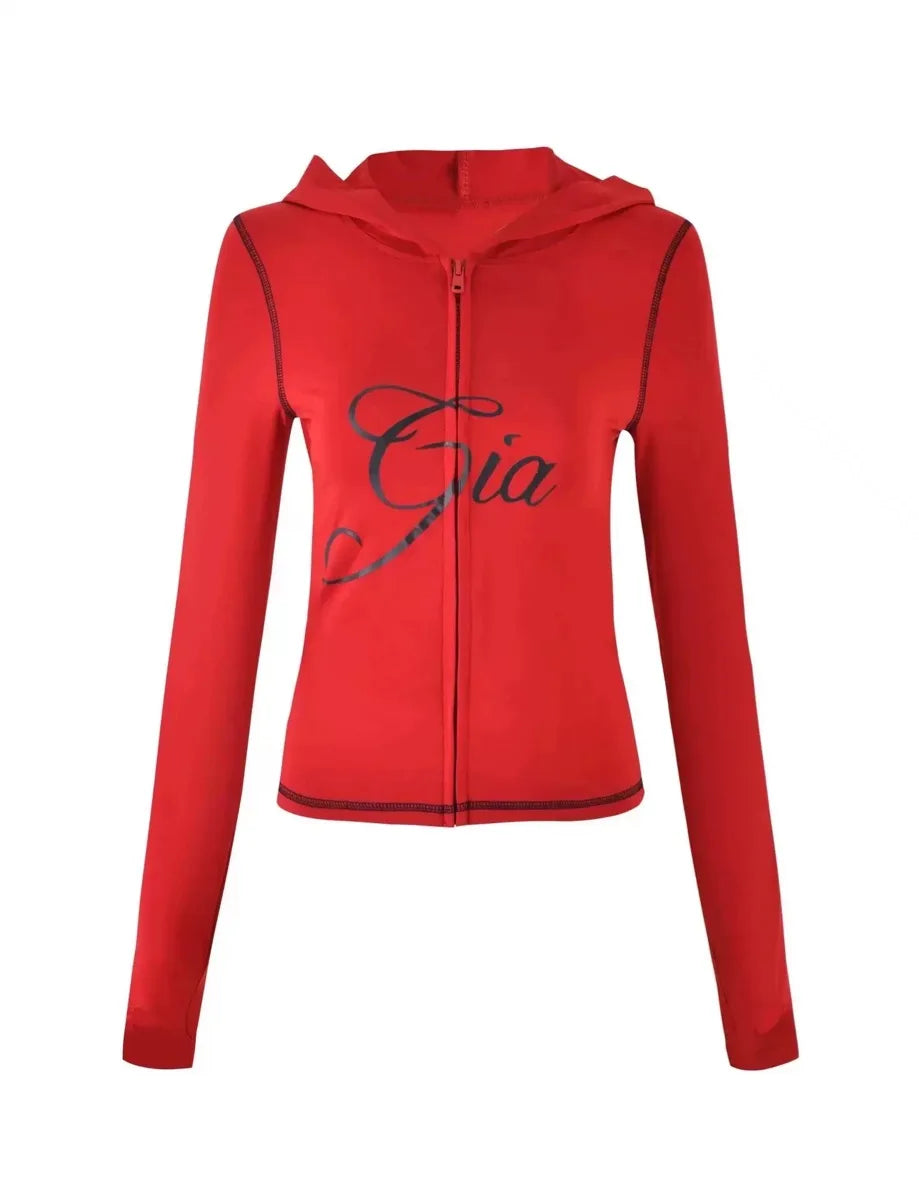 Women Zip Up Long Sleeve Spring Top with Low Waist Flared Pants Two Piece Outfit