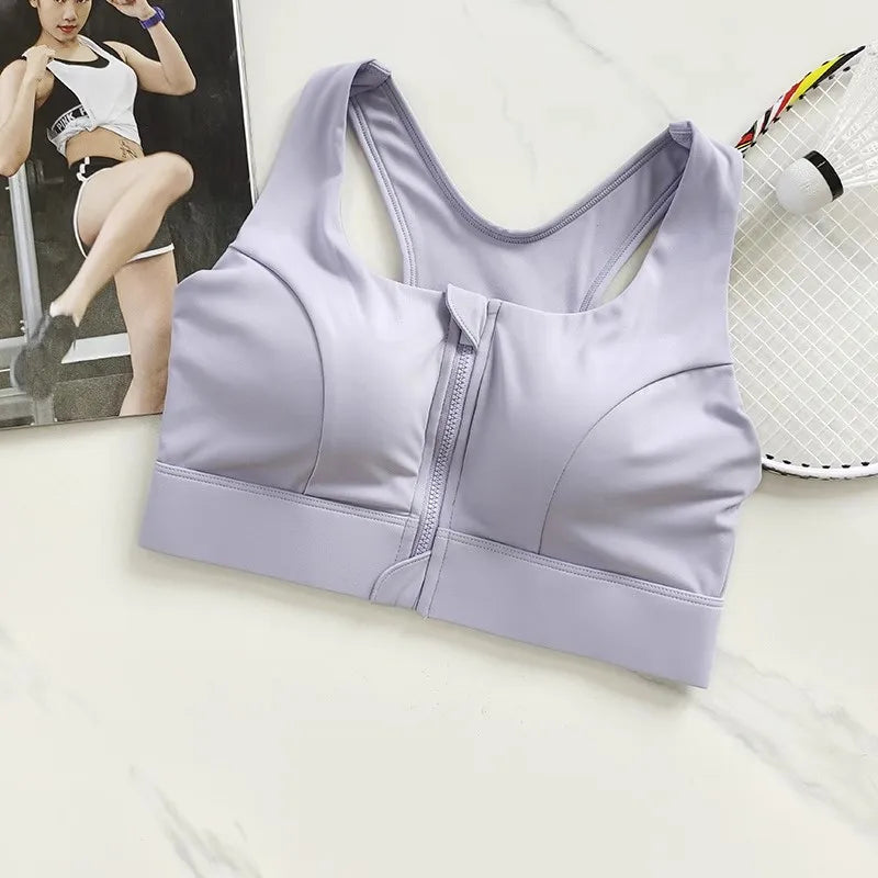 Women’s Front Zip High Impact Sports Bra Quick Dry Running Yoga Top