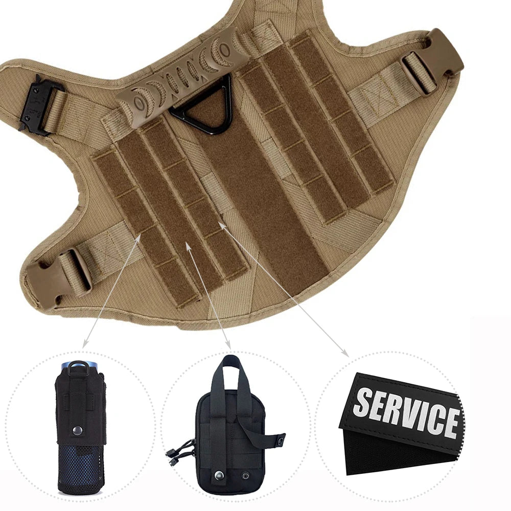 Large Dog Harness Collar Leash Set with Molle Pouches for Training Walking