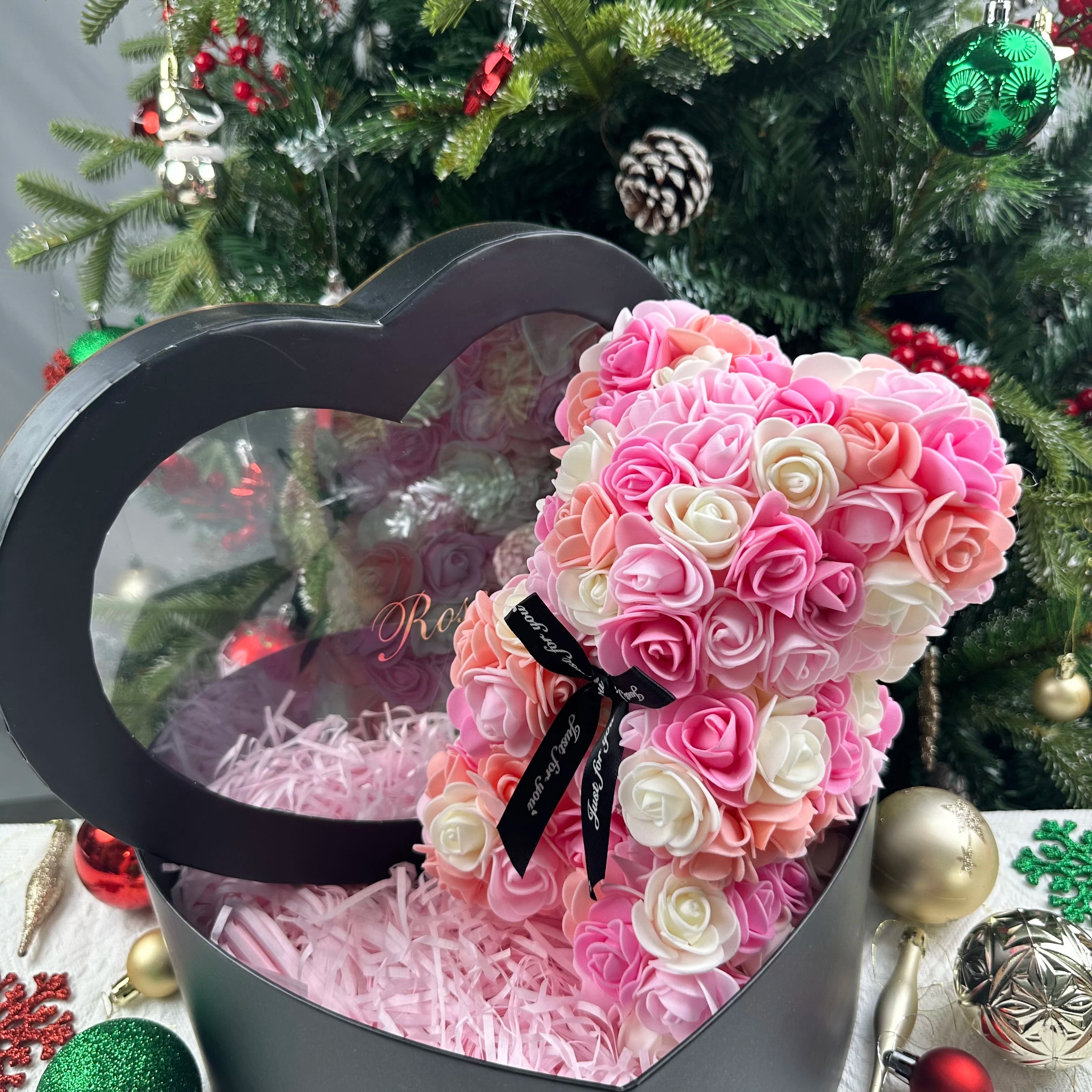 Rose Flower Teddy Bear Gift with Box for Women