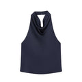 Women Satin Halter Backless Top Summer Beach Camisole Crop Top