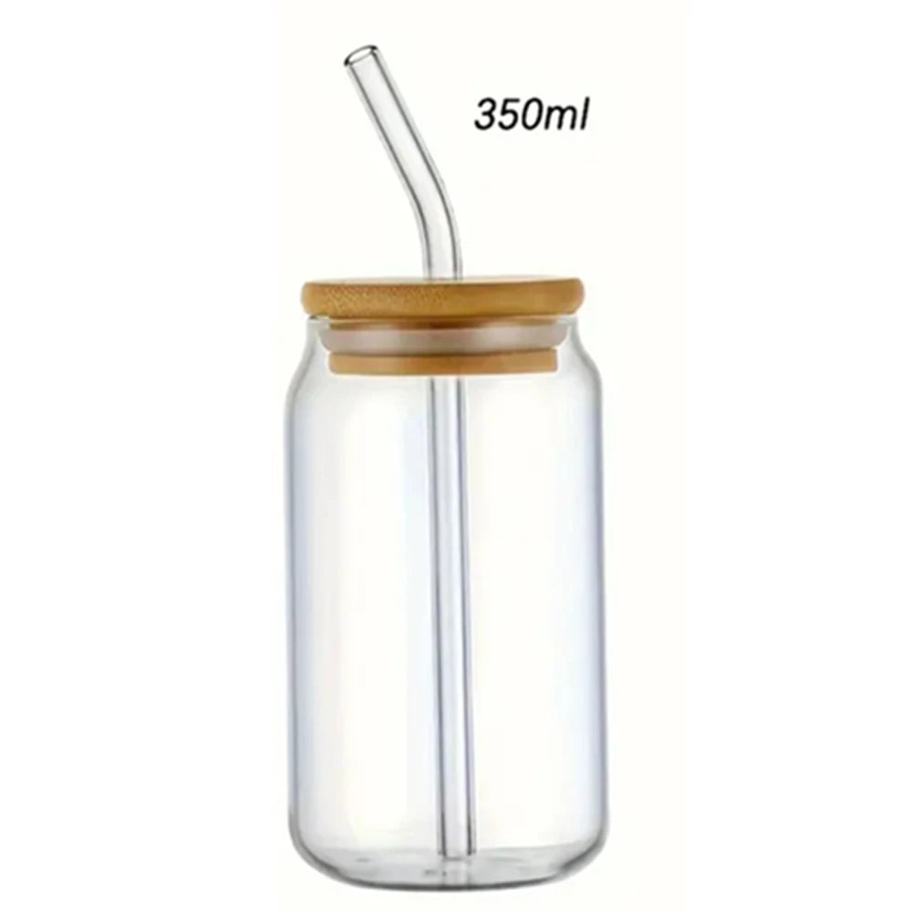 Glass Cup with Bamboo Lid and Straw 350ml 550ml