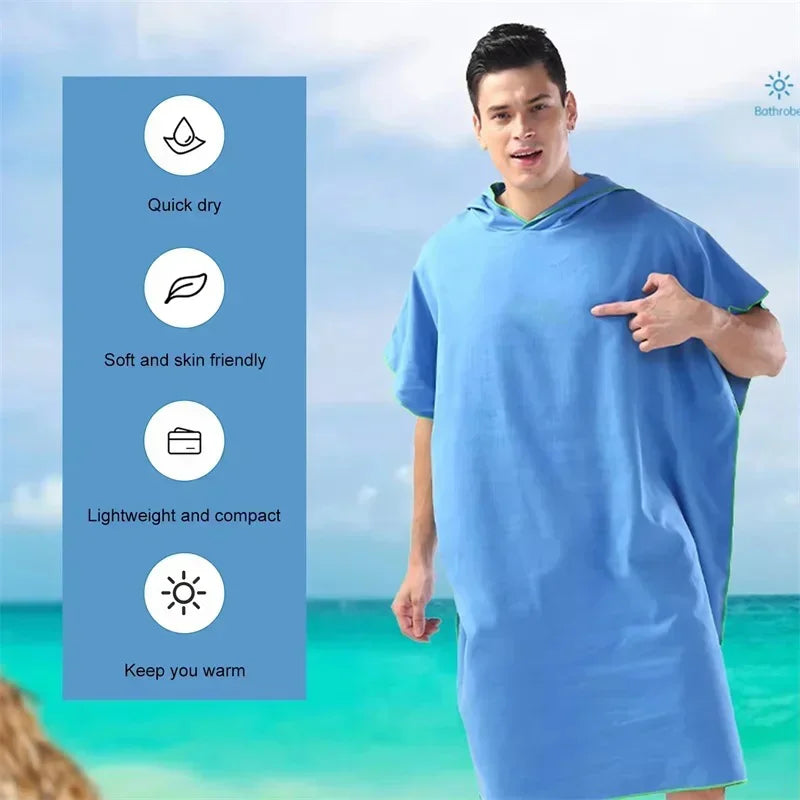 Microfiber Hooded Towel Quick Dry Changing Robe Beach Swim Poncho