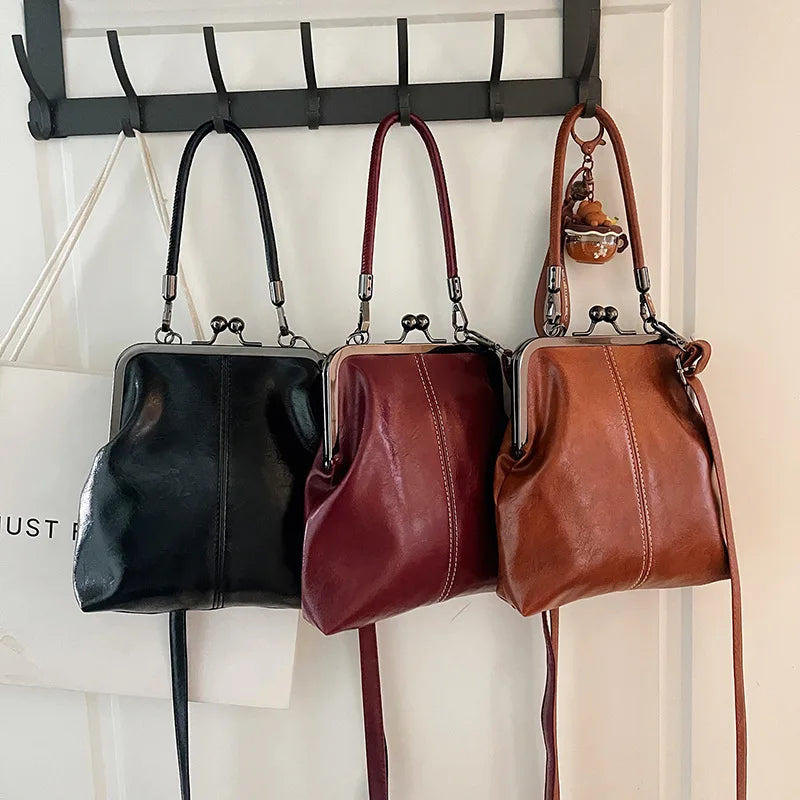 Women Vintage Brown PU Leather Shoulder Bag Designer Crossbody Handbag Shell Purse