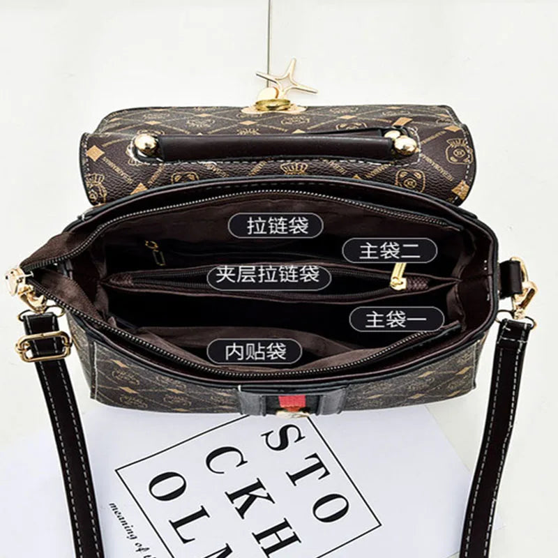 Women Shoulder Tote Bag Handbag Leather Monogram Printed Single Shoulder Bag