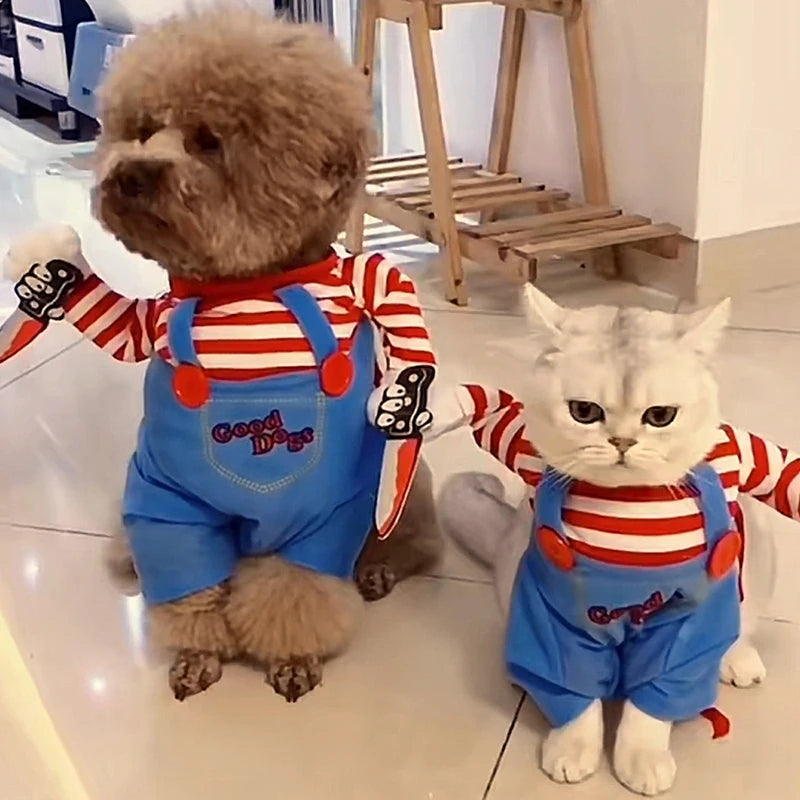 Pet Halloween Cosplay Costume for Cats and Small Dogs Soft Warm Jumpsuit