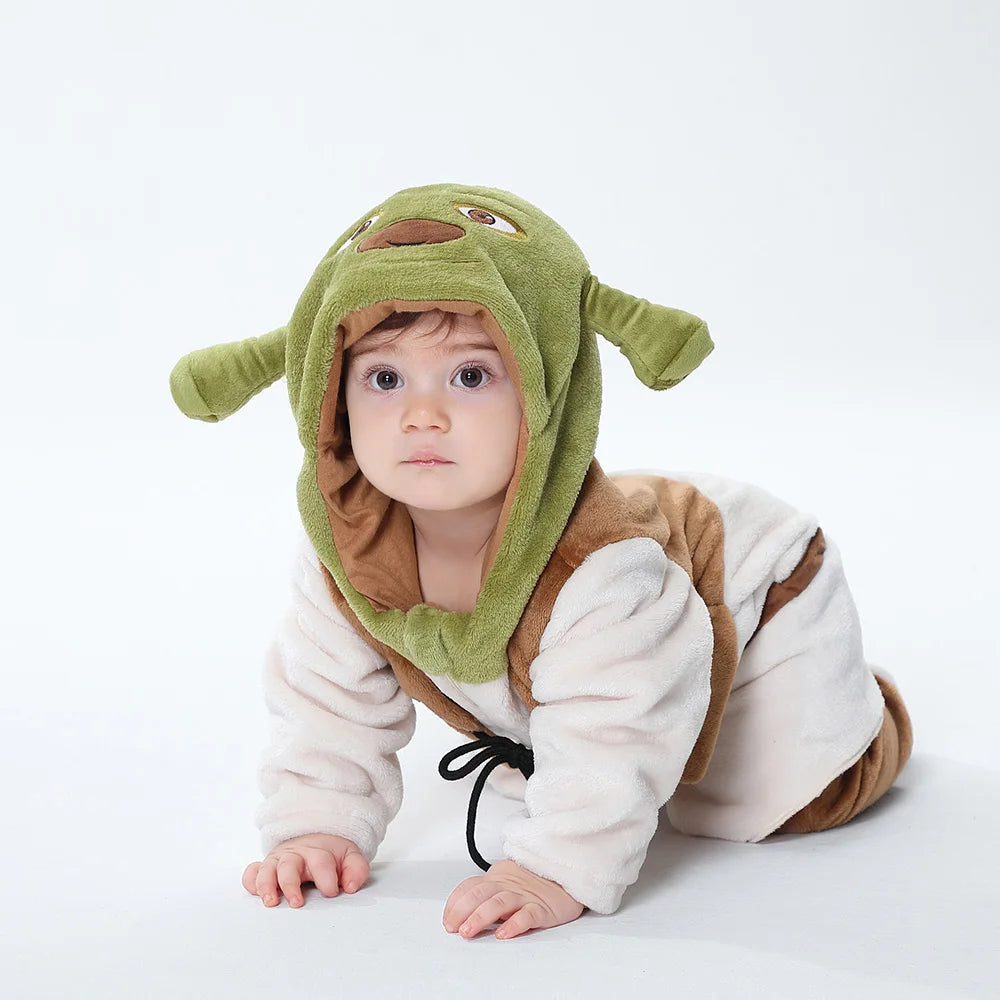Baby Green Monster Kigurumi Costume Winter Warm Onesie Kids Cosplay Outfit