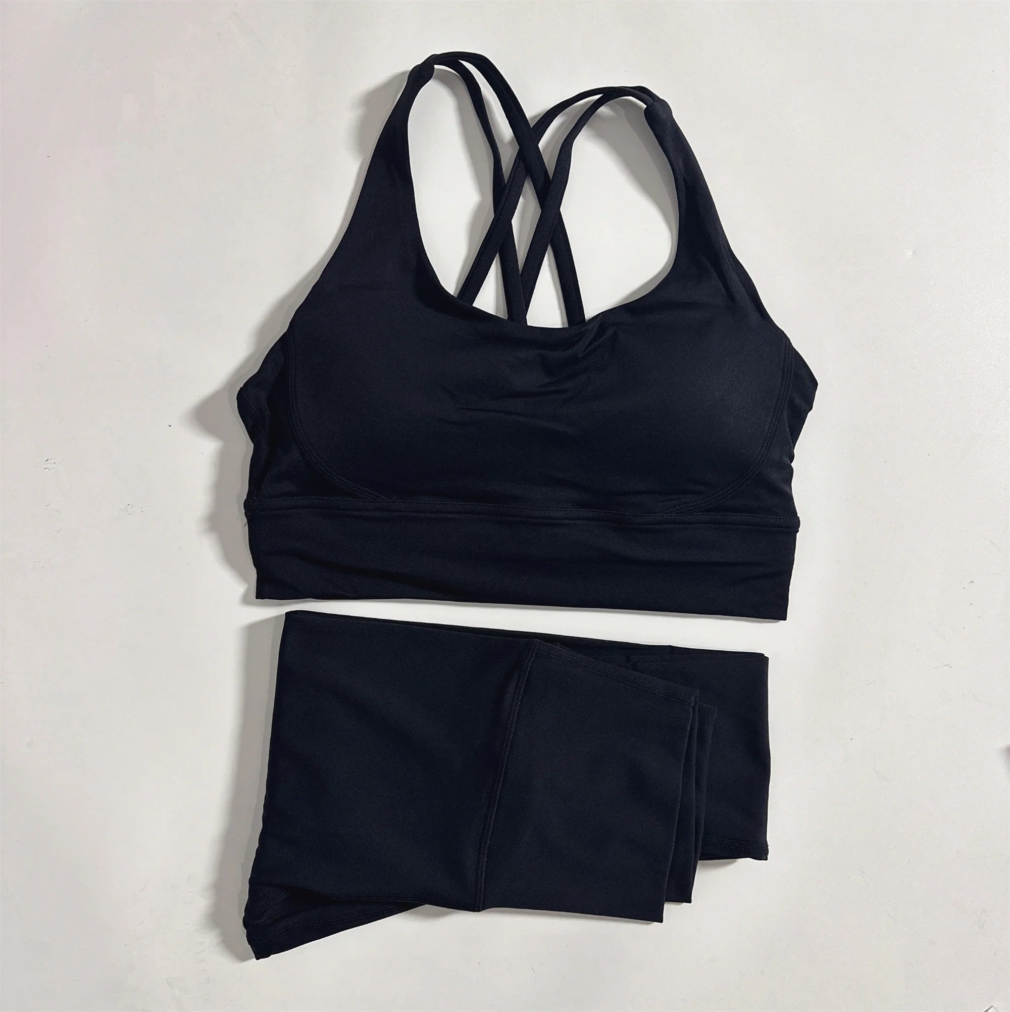Solid Color Gym Fitness Set Sports Bra High Waist Leggings Compression Yoga Outfit