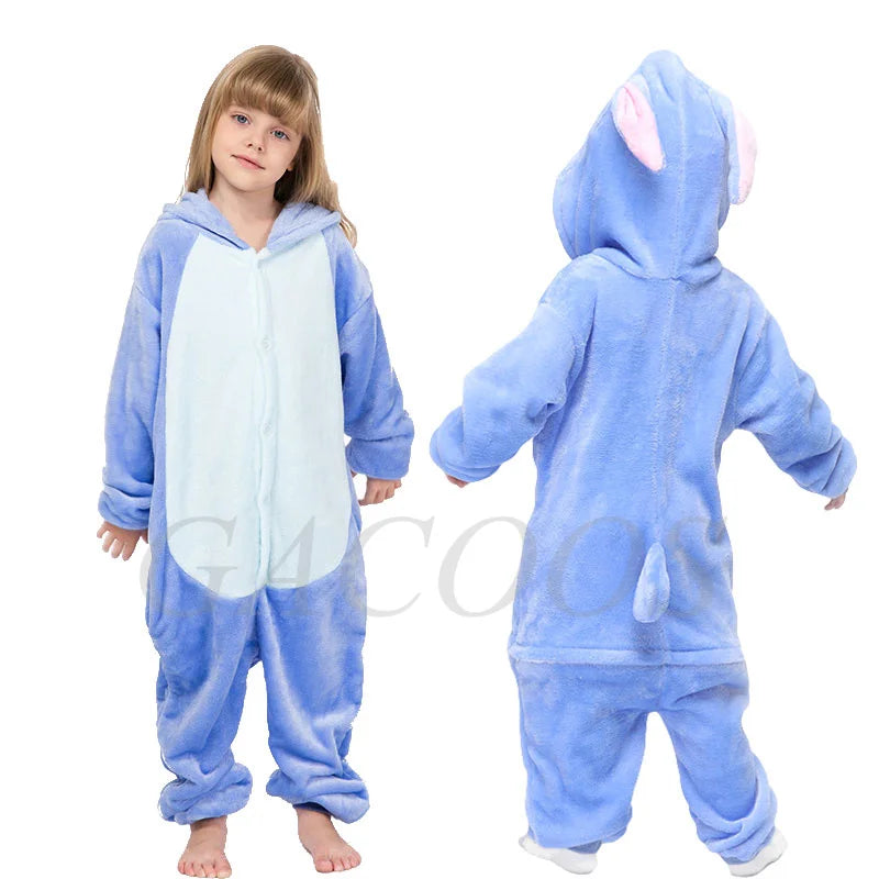 Kids Unicorn Animal Flannel Hooded Onesie Pajamas Warm Sleepwear Costume
