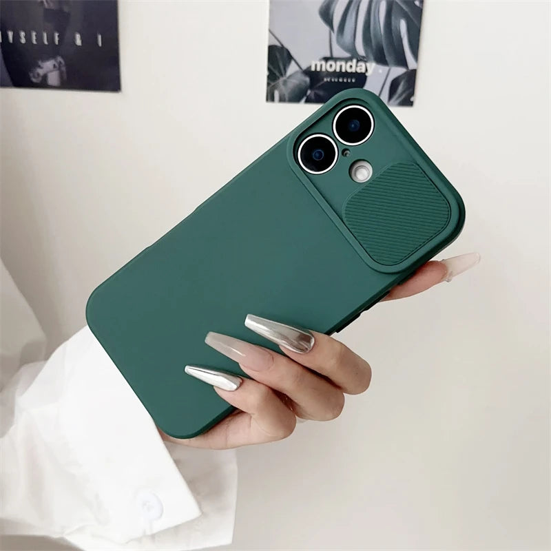Slide Camera Lens Protection Silicone Shockproof Bumper iPhone Case