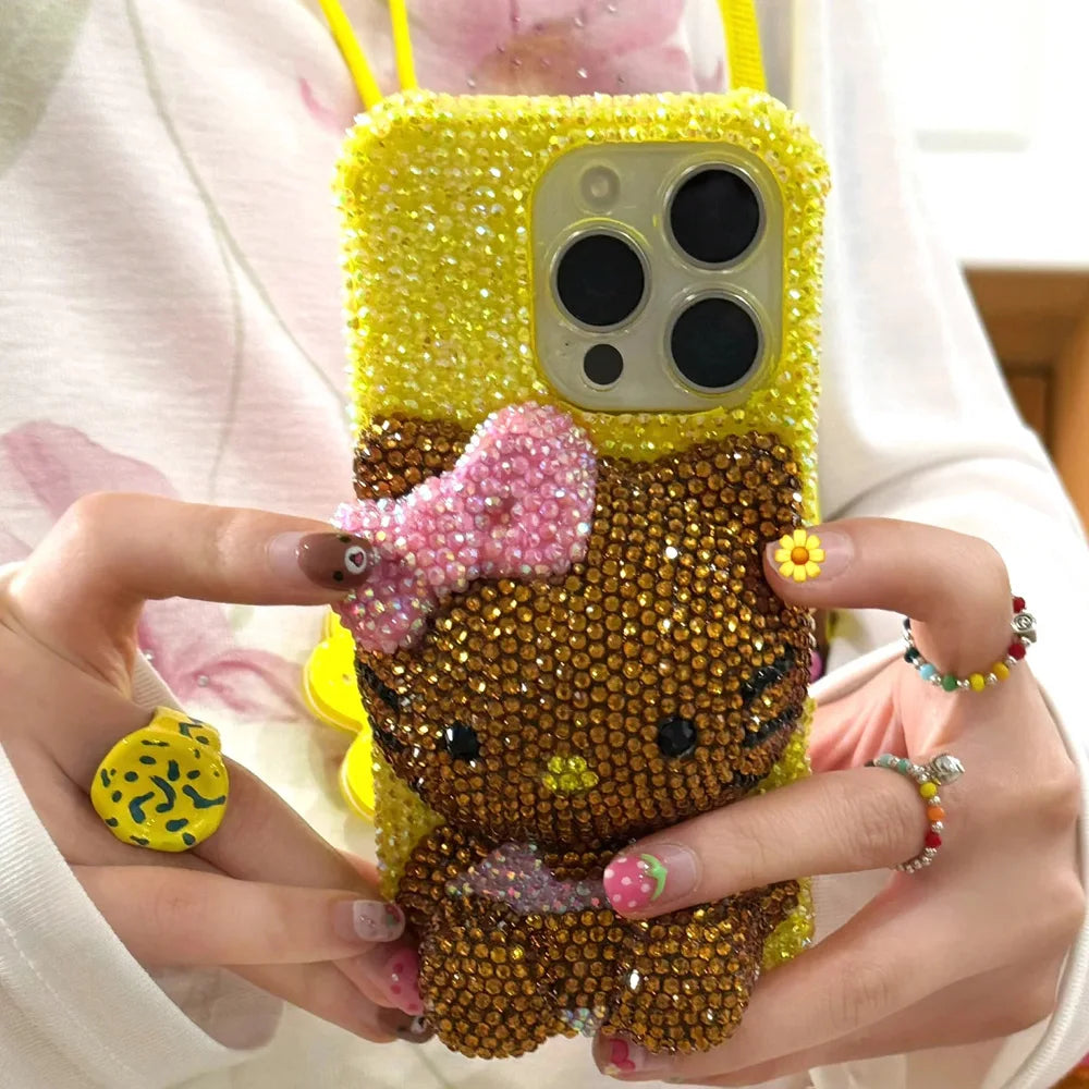 Christmas Hello Kitty Rhinestone Crystal Chain Transparent iPhone Case