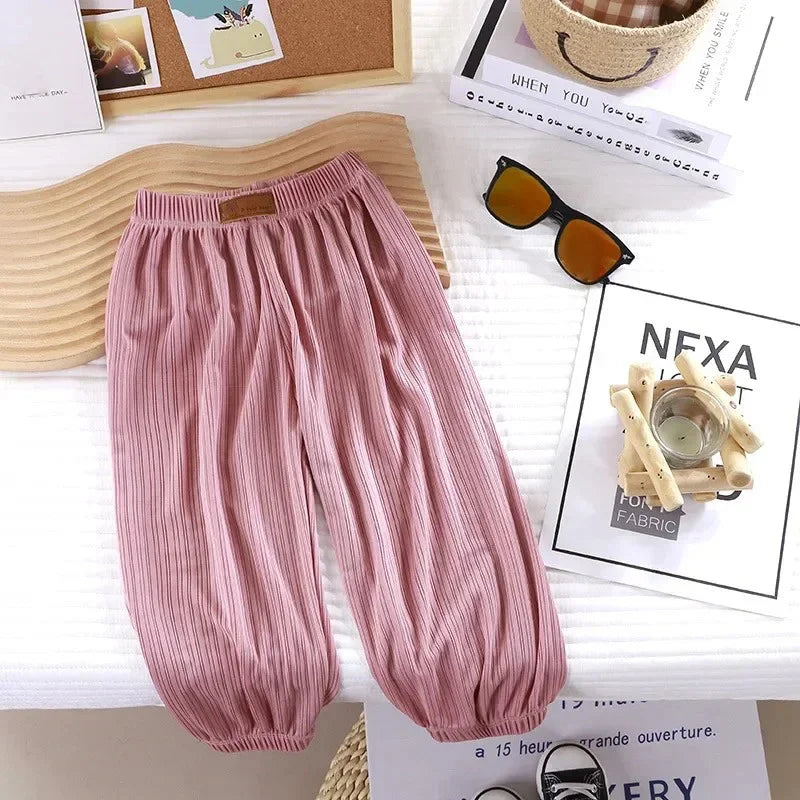 Kids Summer Thin Breathable Pants Anti Mosquito Candy Color Boys Girls Baby Trousers
