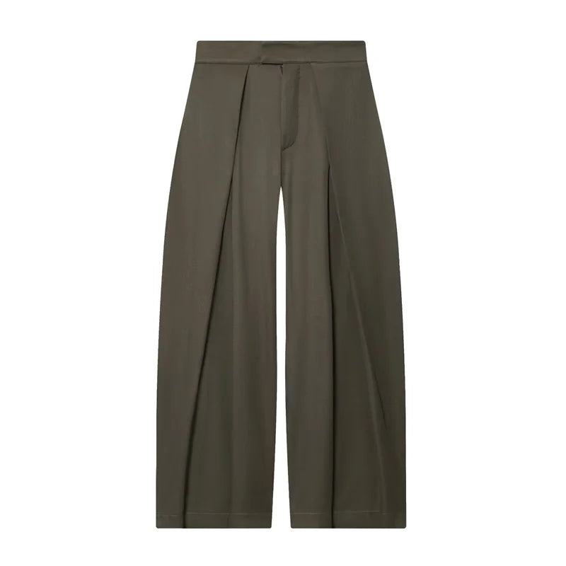 Women Military Green Pleated Wide Leg Pants Loose Casual Fashion Trousers 2025