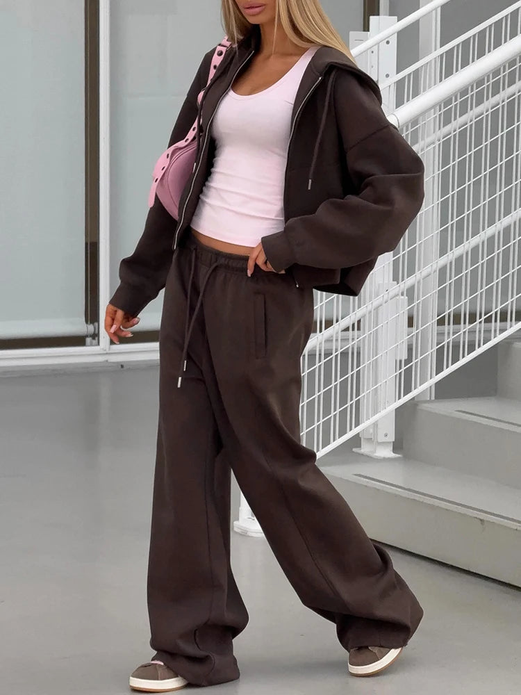 Women Hooded Tracksuit Set Zip Up Hoodie and Pants Outfit