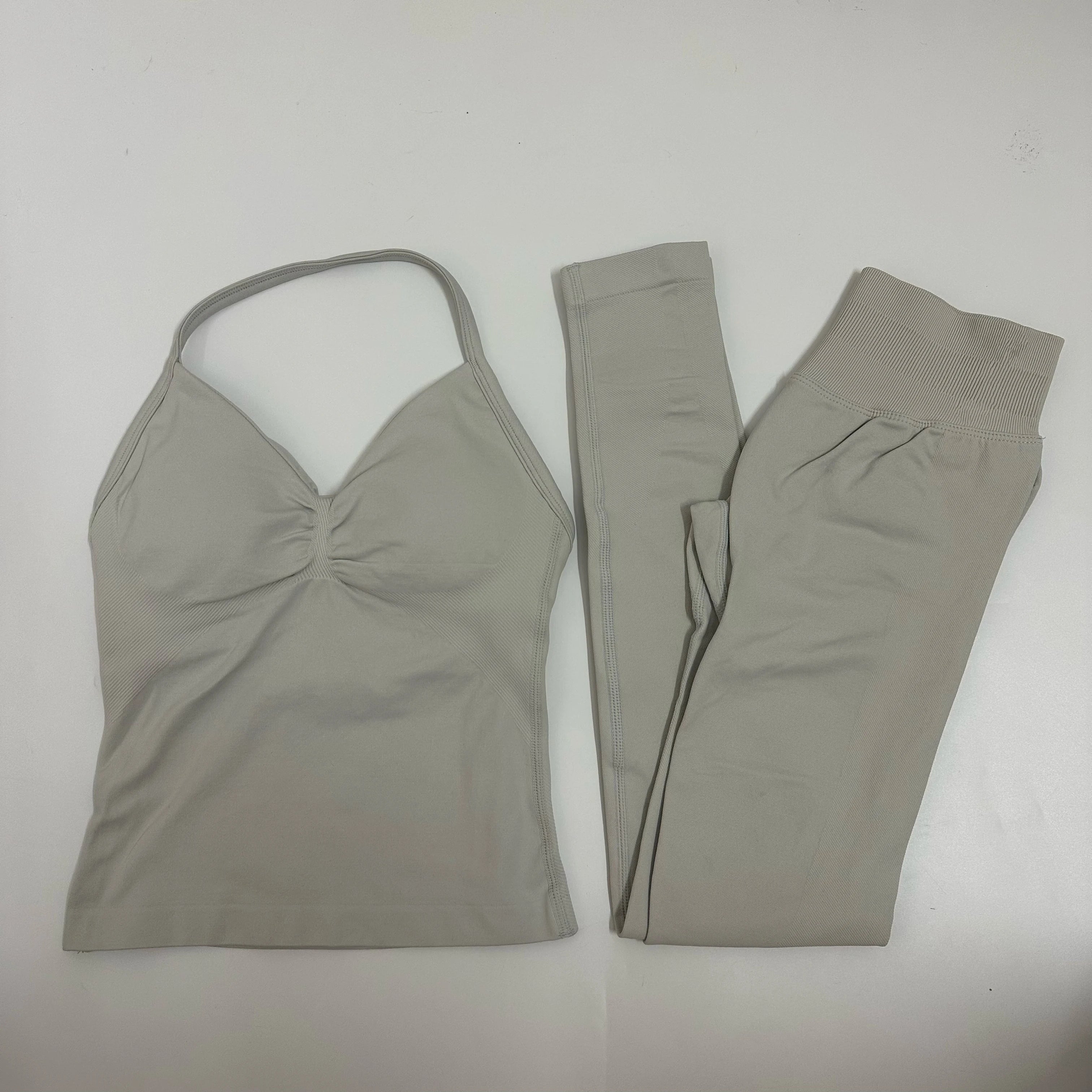Backless Yoga Set Women Tank Top High Waist Scrunch Leggings Gym Fitness Outfit