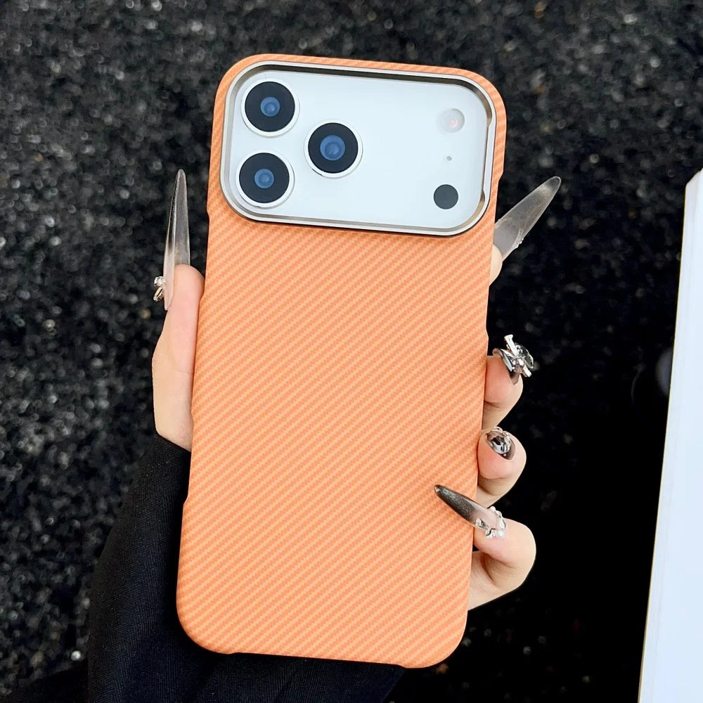 Kevlar Texture Magnetic Shockproof Metal Lens iPhone Case