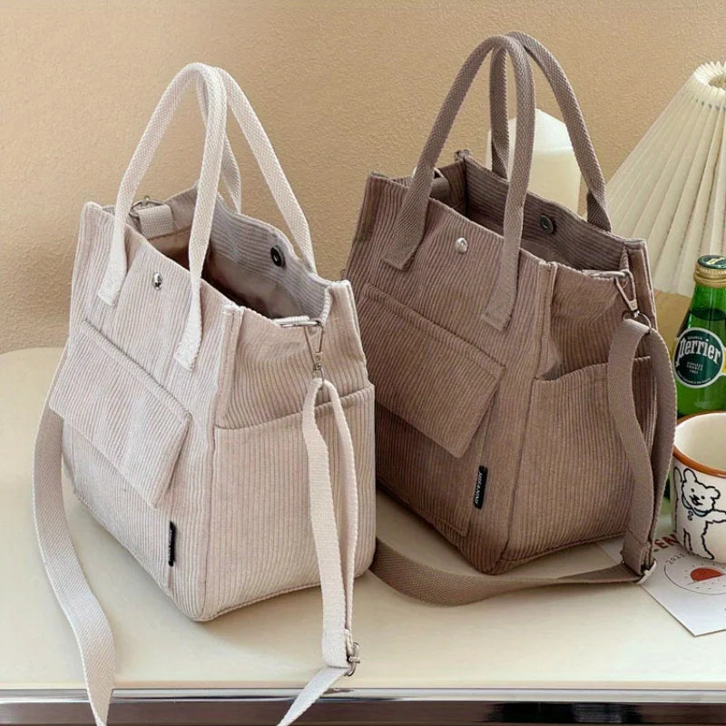 Corduroy Tote Bag Multi Pocket Crossbody Shoulder Satchel for Women