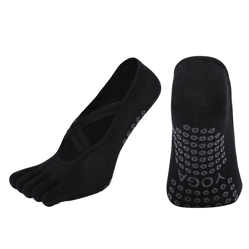 Women Anti Slip Pilates Five Toe Yoga Socks Silicone Grip Cotton Fitness Socks 1–4 Pairs