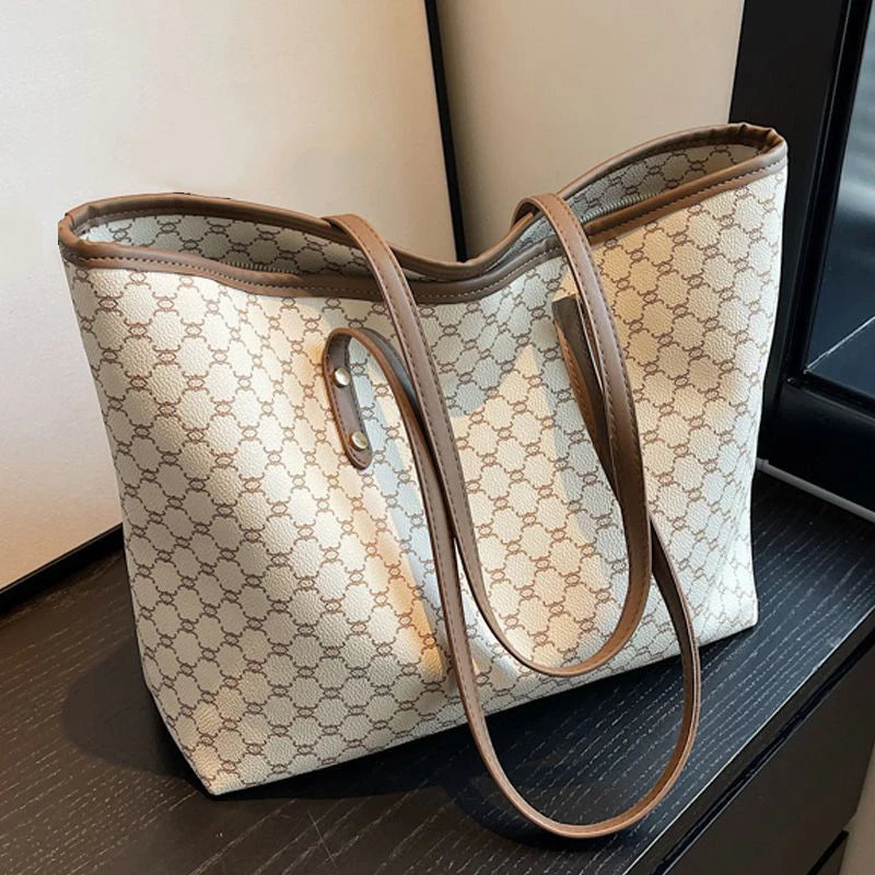 Women PU Leather Large Capacity Shoulder Tote Bag Casual Commuting Handbag