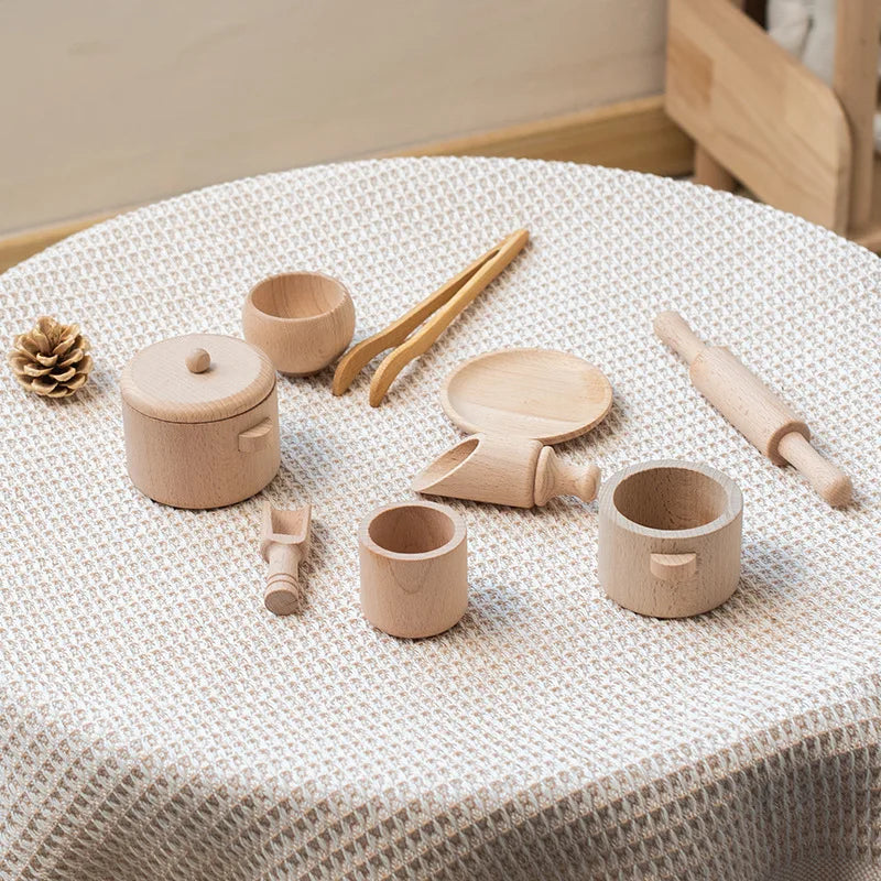 Montessori Wooden Sensory Puzzle Toys Kitchen Tea Set Early Education Learning Kit