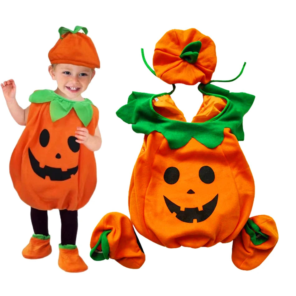 Kids Pumpkin Halloween Costume with Hat Party Cosplay Outfit