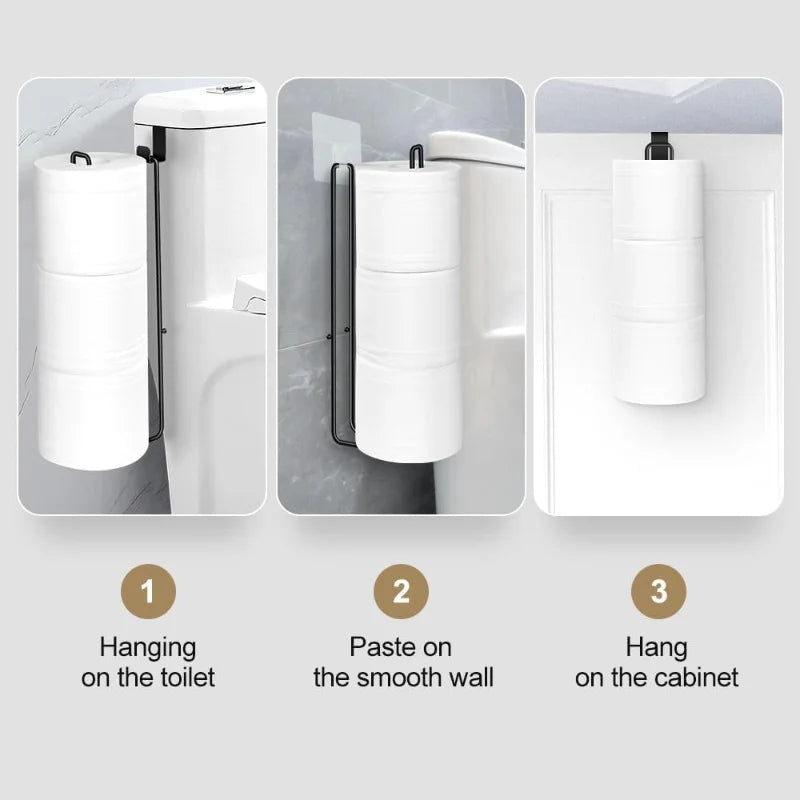 Toilet Paper Holder with Storage Over Tank Wall Mount Bathroom Organizer
