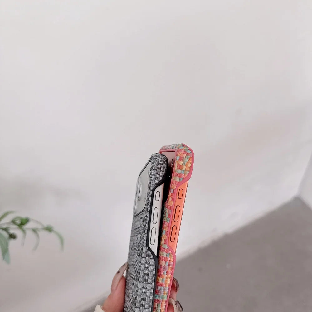 Frosted Leather Woven Pattern Magnetic iPhone Case