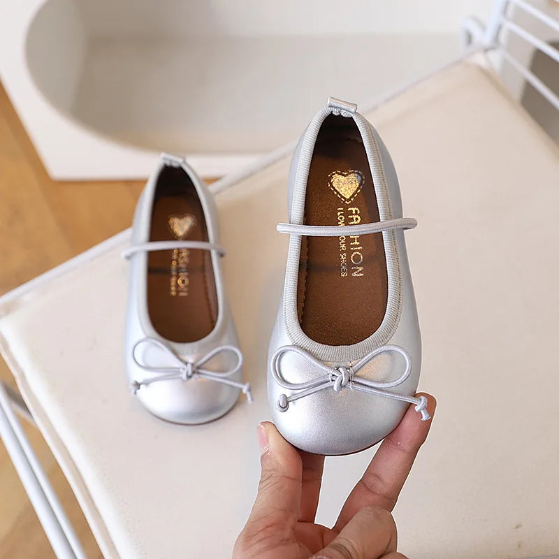 Girls PU Leather Oxford School Shoes Soft Toddler Flats Gold Silver