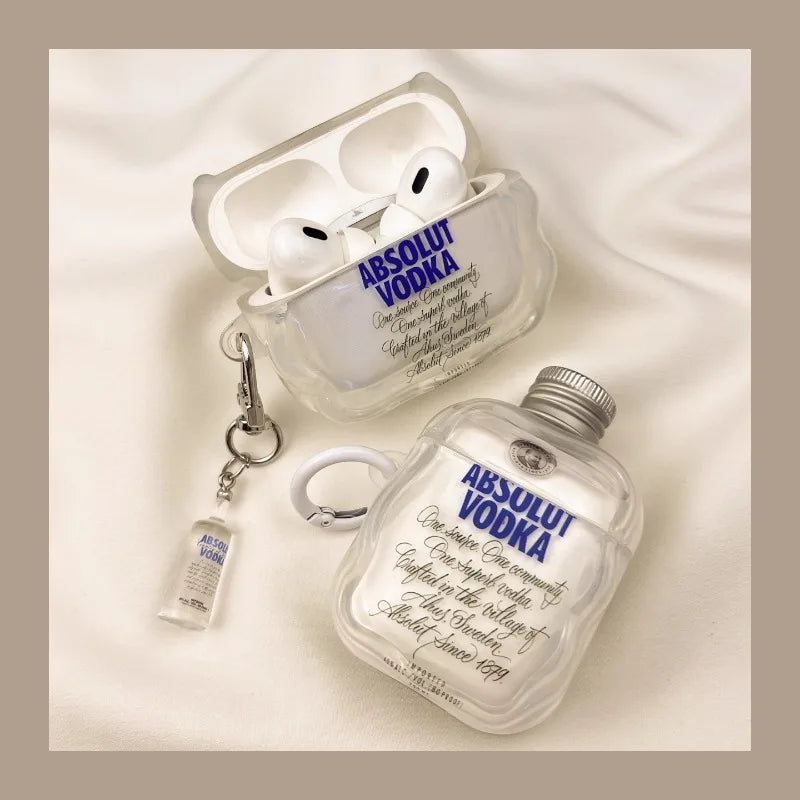 AirPods Pro/Pro 2 Vodka Bottle Case Creative Clear Protective Cover with Keychain