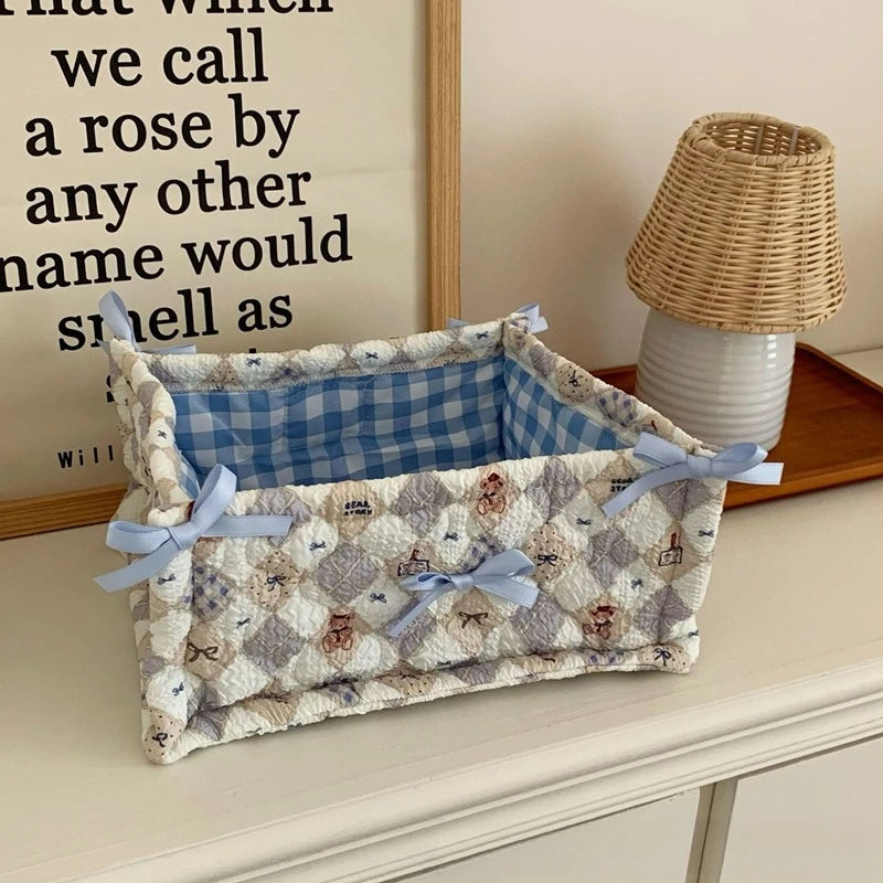 Lace Flower Quilted Square Storage Basket Desktop Organizer Home Decor Basket