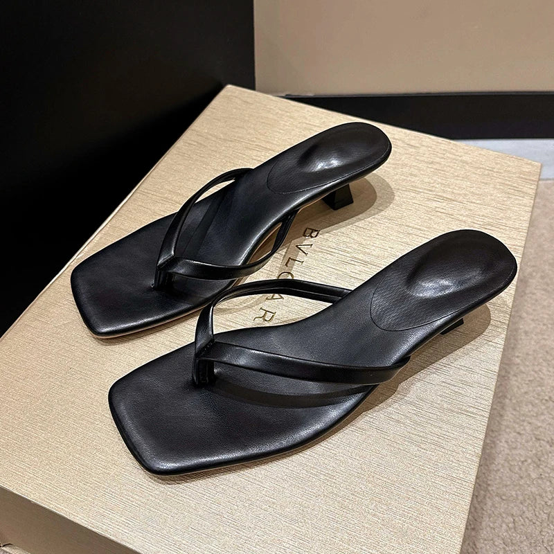 Women Toe Ring Sandals Summer Low Heel Slide Slippers