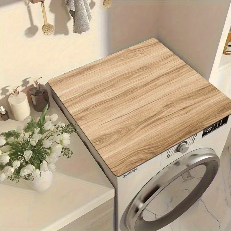 Wood Grain Washing Machine Cover Mat Non Slip Absorbent Quick Dry Protector