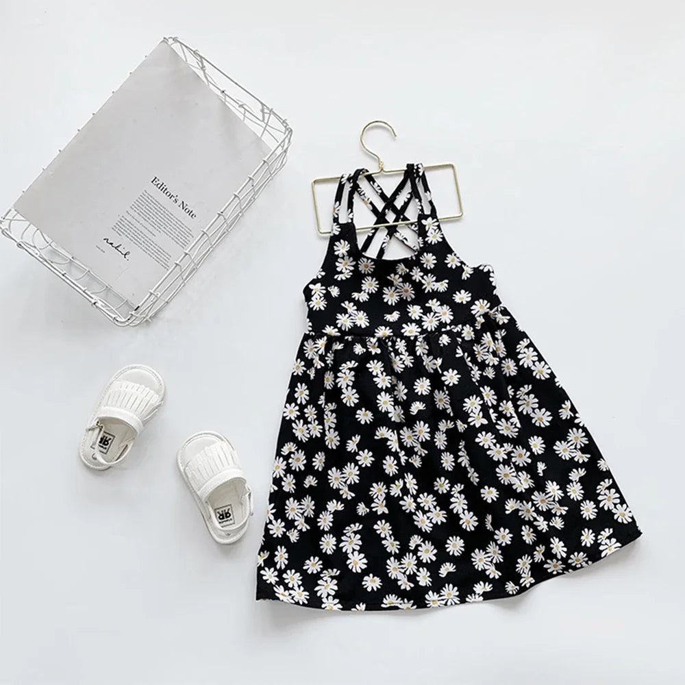 Girls Daisy Print Sleeveless Dress Cute Casual Flower Dress for Kids 2-6 Years