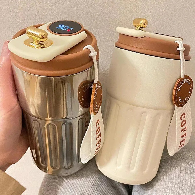 Smart Temperature Display Water Bottle 450ml – Stainless Steel Insulated Coffee Cup with LED Touch Screen