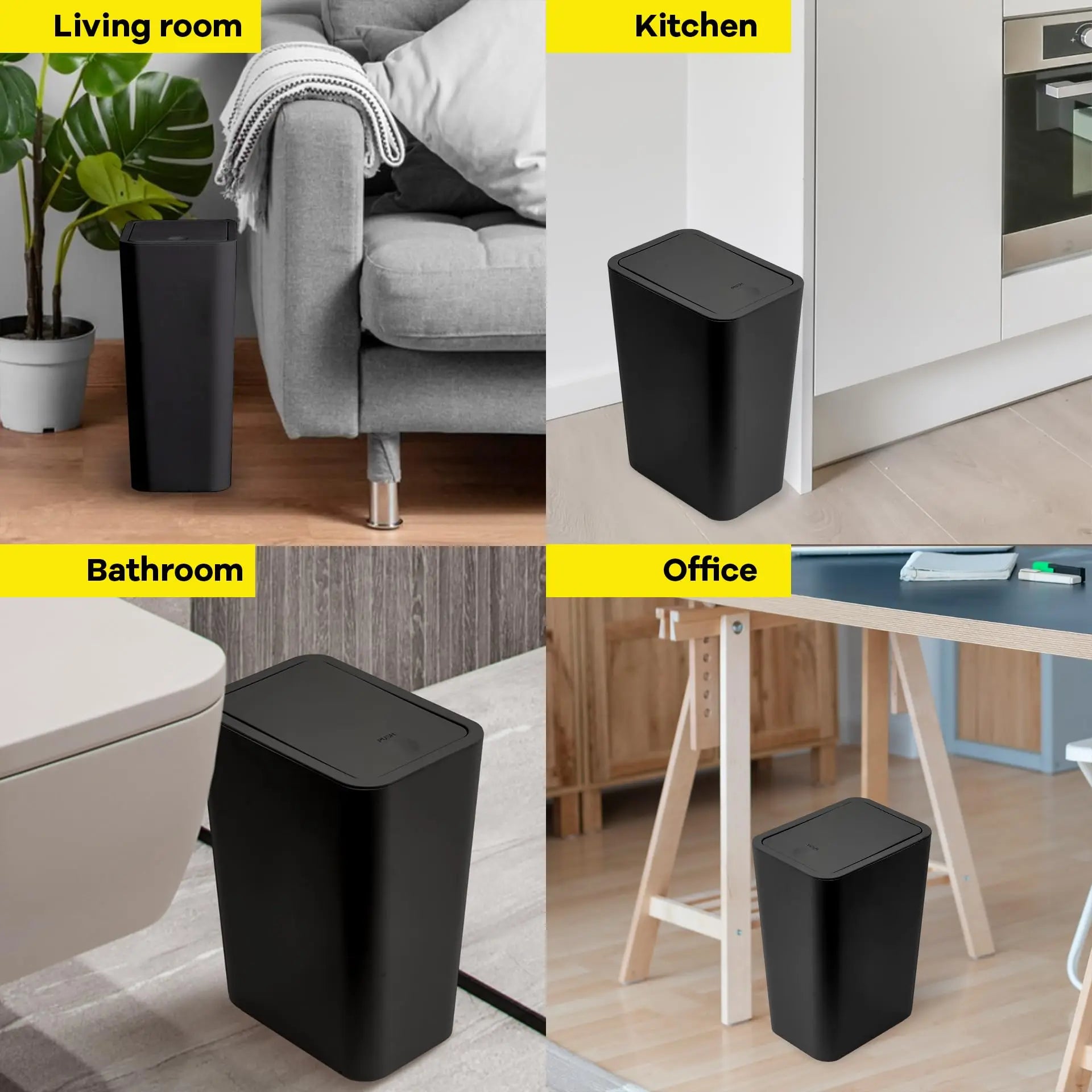10L Bathroom Trash Can Press Top Lid Small Plastic Waste Bin Bedroom Living Room