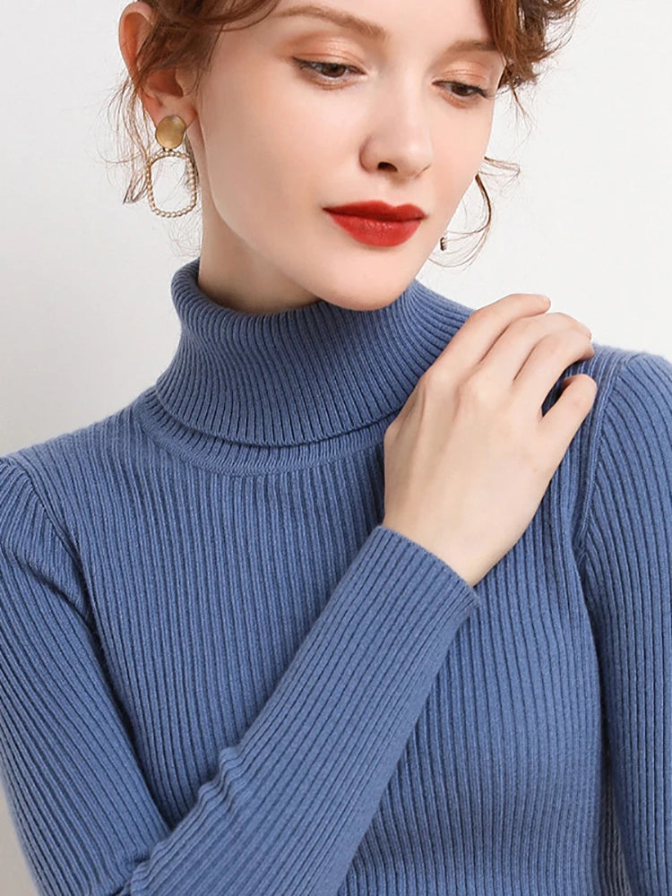 Women’s Soft Knit Turtleneck Sweater Autumn Winter Pullover Jumper
