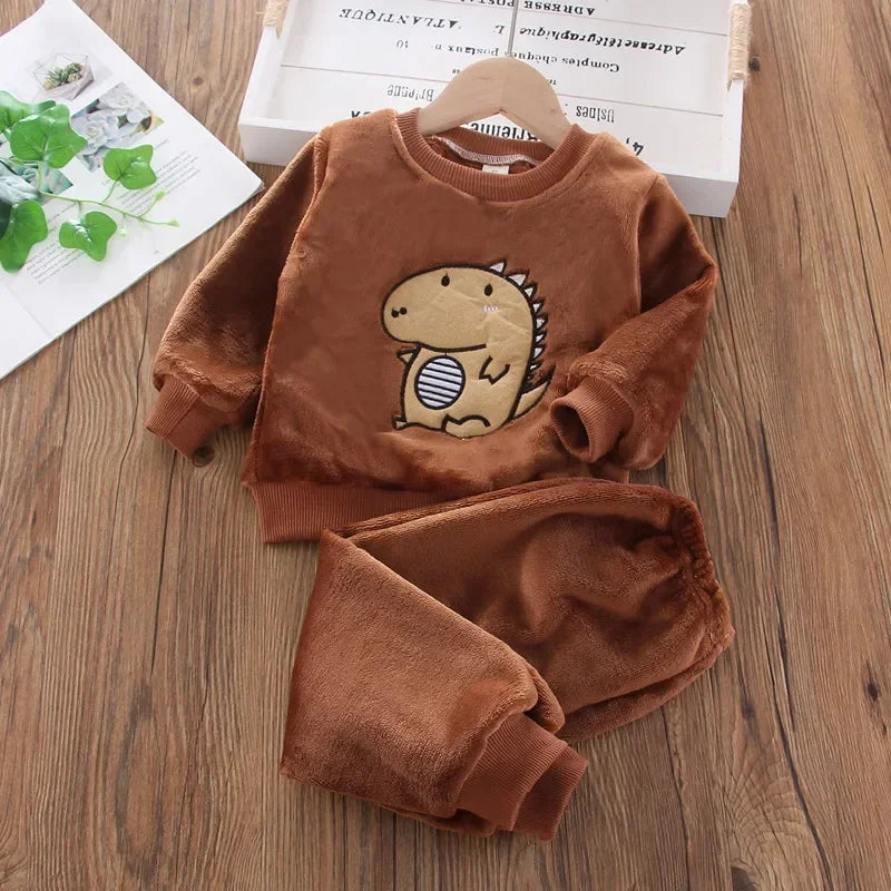 Kids Bear Pajama Set Soft Winter Sleepwear 2PCS Outfit