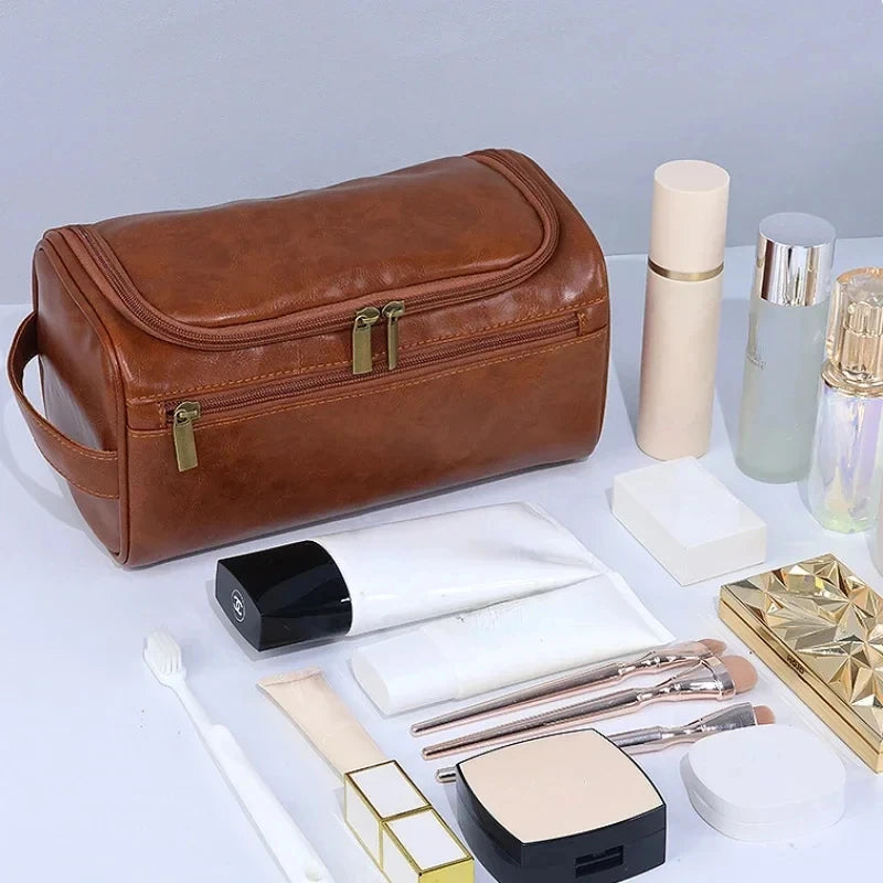 Leather Hanging Toiletry Bag Travel Dopp Kit Cosmetic Organizer