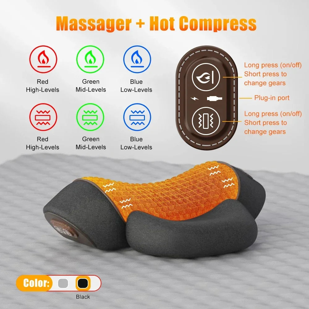 Electric Neck Massager Pillow Cervical Traction Device Heat Therapy Vibration Neck Pain Relief Shoulder Relaxer