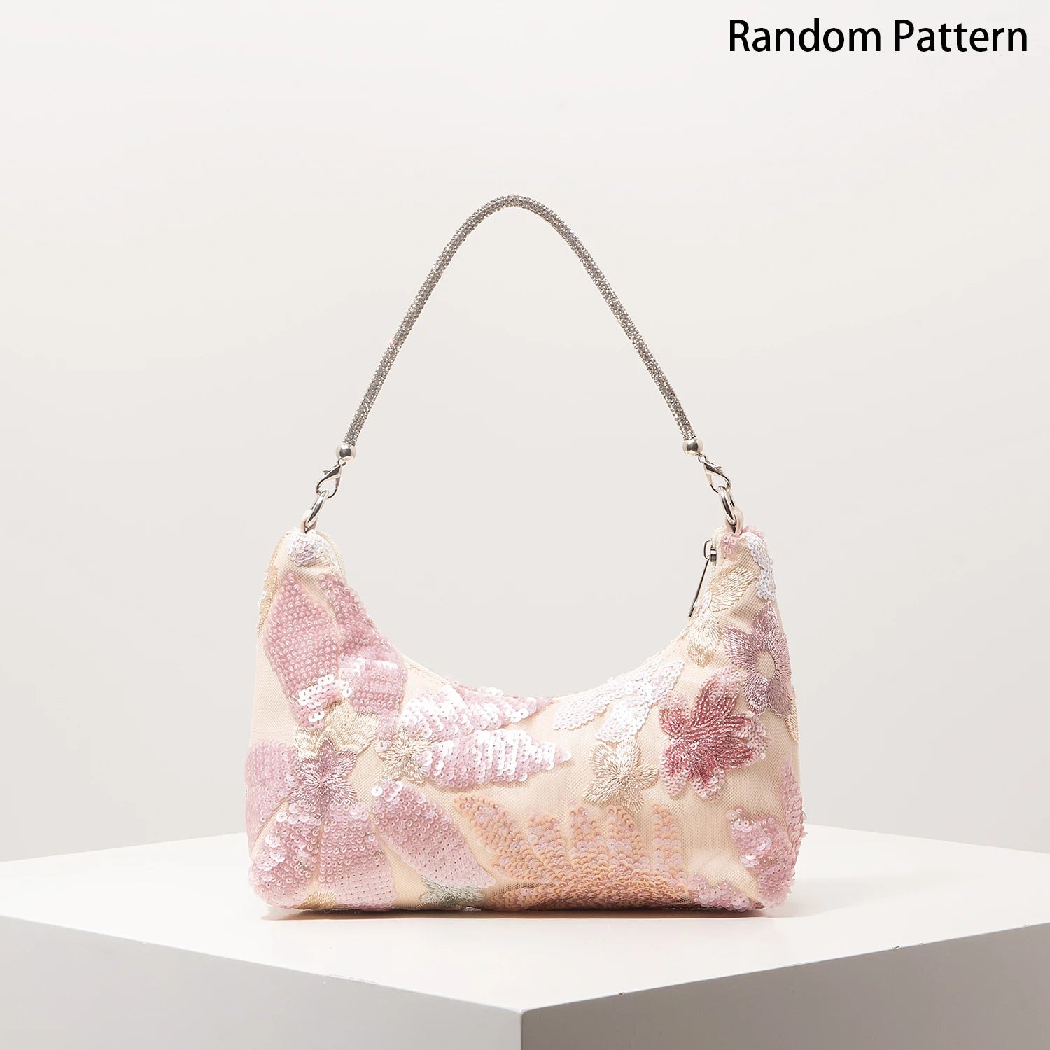 Floral Sequin Shoulder Bag Elegant Party Handbag