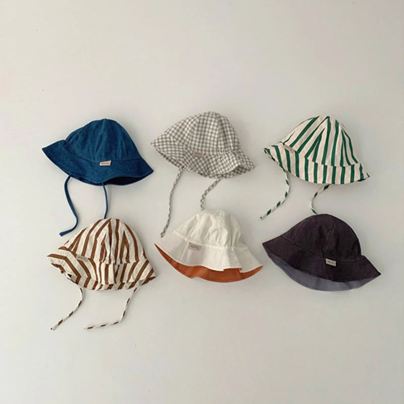 Double Sided Baby Bucket Hat Striped Plaid Summer Sun Hat for Kids