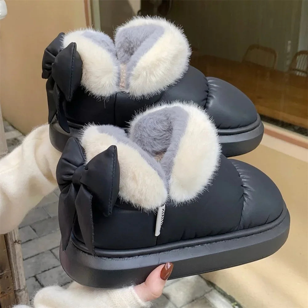 Women’s Warm Plush Ankle Snow Boots Waterproof Winter Bow Shoes