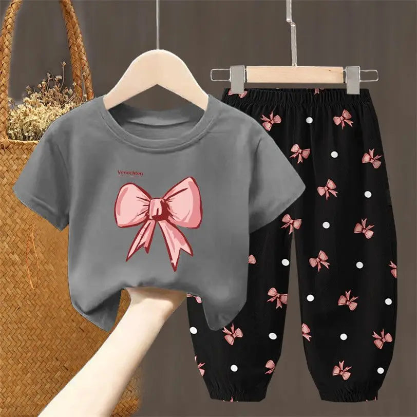 Toddler Girls Summer T-Shirt and Pants Set Cute Kids Two Piece Outfit