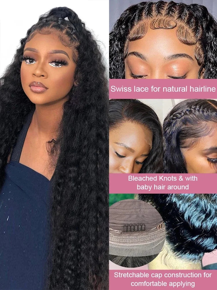 Deep Wave Human Hair Wig – HD Lace Front Glueless Wig Natural Hairline