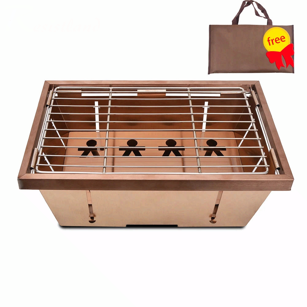 Portable Camping IGT Table with Grill & Gas Stove Folding Outdoor BBQ Table Lightweight Picnic Cooking Table Wooden Top
