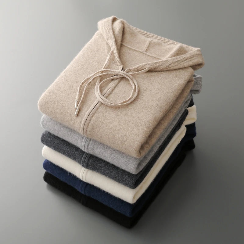 Men Knitted Hooded Cardigan Cashmere Zipper Sweater Warm Hoodie