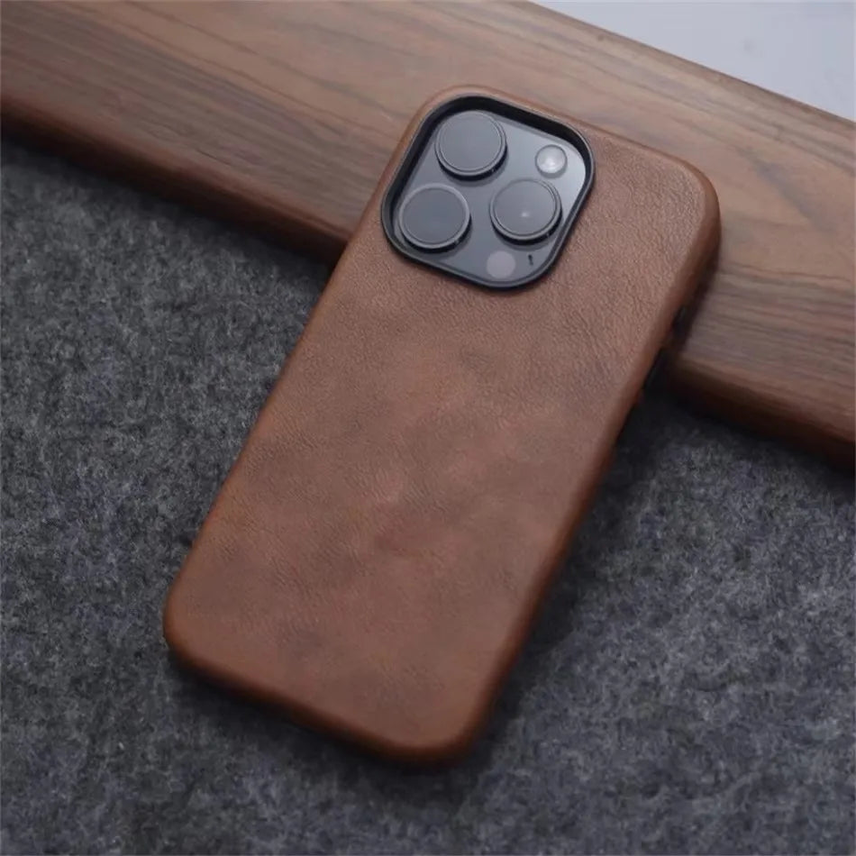 Retro Crazy Horse Leather MagSafe Magnetic Texture iPhone Case