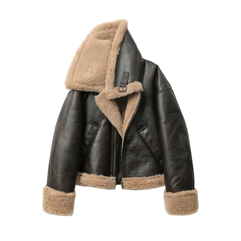 Women Thickened Double Sided Short Jacket Brown Winter Coat 2025