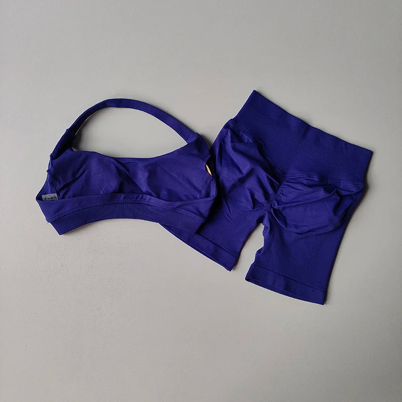 Women Gym Set Sports Bra Shorts Seamless Workout Outfit Yoga Fitness Set